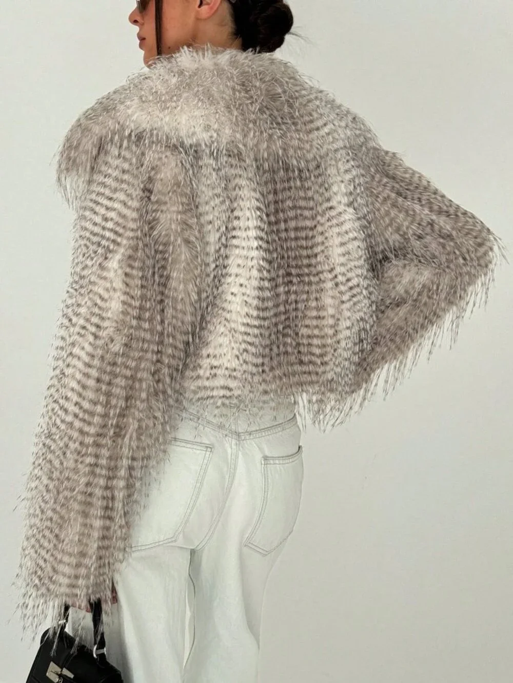 Khaki Casual Women's Fluffy Fur Collar Long Sleeve Warm Fluffy Jacket